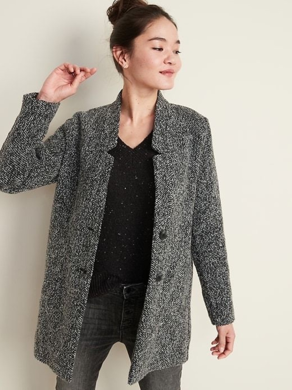 Old Navy Black Tweed Coat, XS